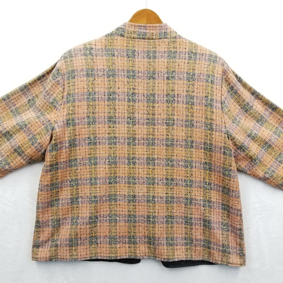 Vintage Alex Kim Jacket Women 2X Plaid Beaded Art to Wear Mandarin Collar Blazer - Picture 2 of 10